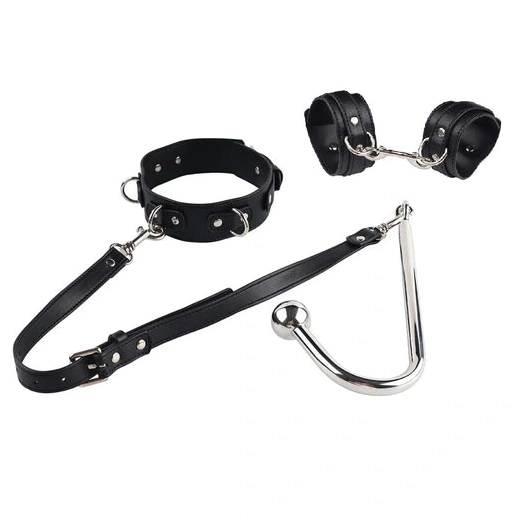 Elegant Anal with Beaded Collar and 5334 Hook Cuffs 1019